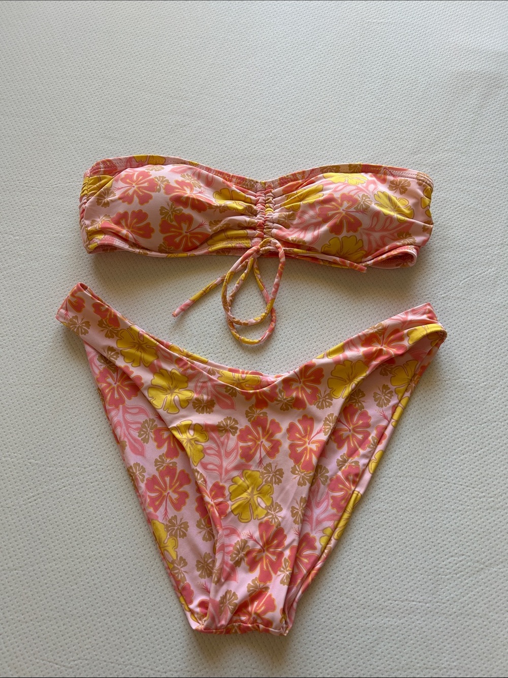 Floral Pink & Yellow Bandeau Bikini Set